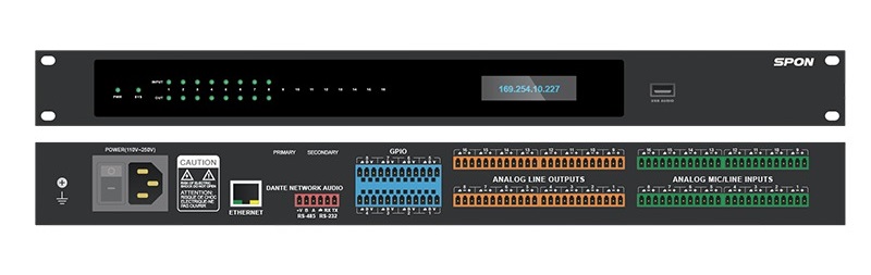 Bộ ma trận xử lý âm kỹ thuật số 16x16 DANTE SPON SAP-F1616DT