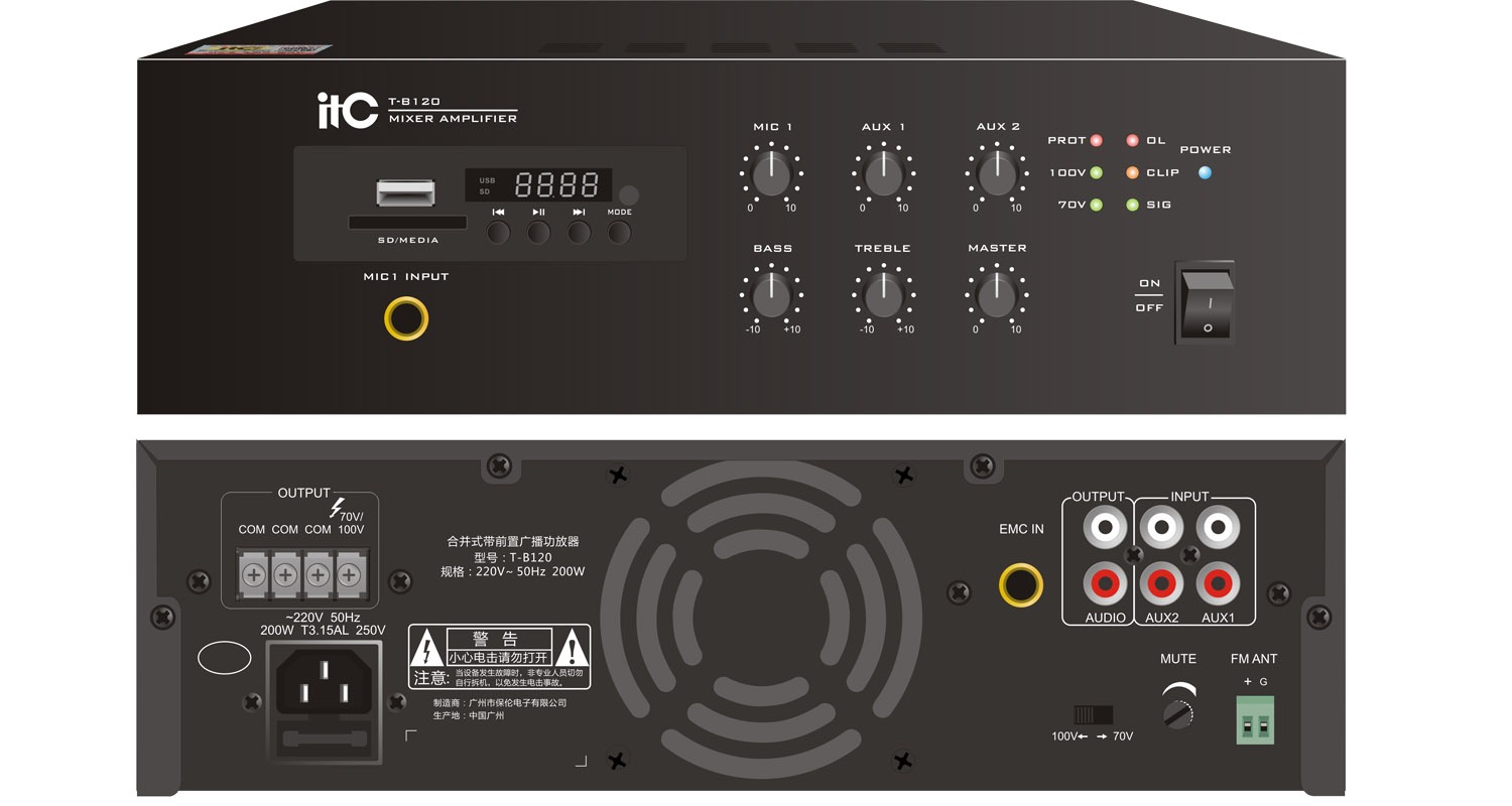 Bộ khuếch đại, amply ITC kèm mixer công suất 240W - Hỗ trợ MP3, TUNER, Bluetooth: T-B240