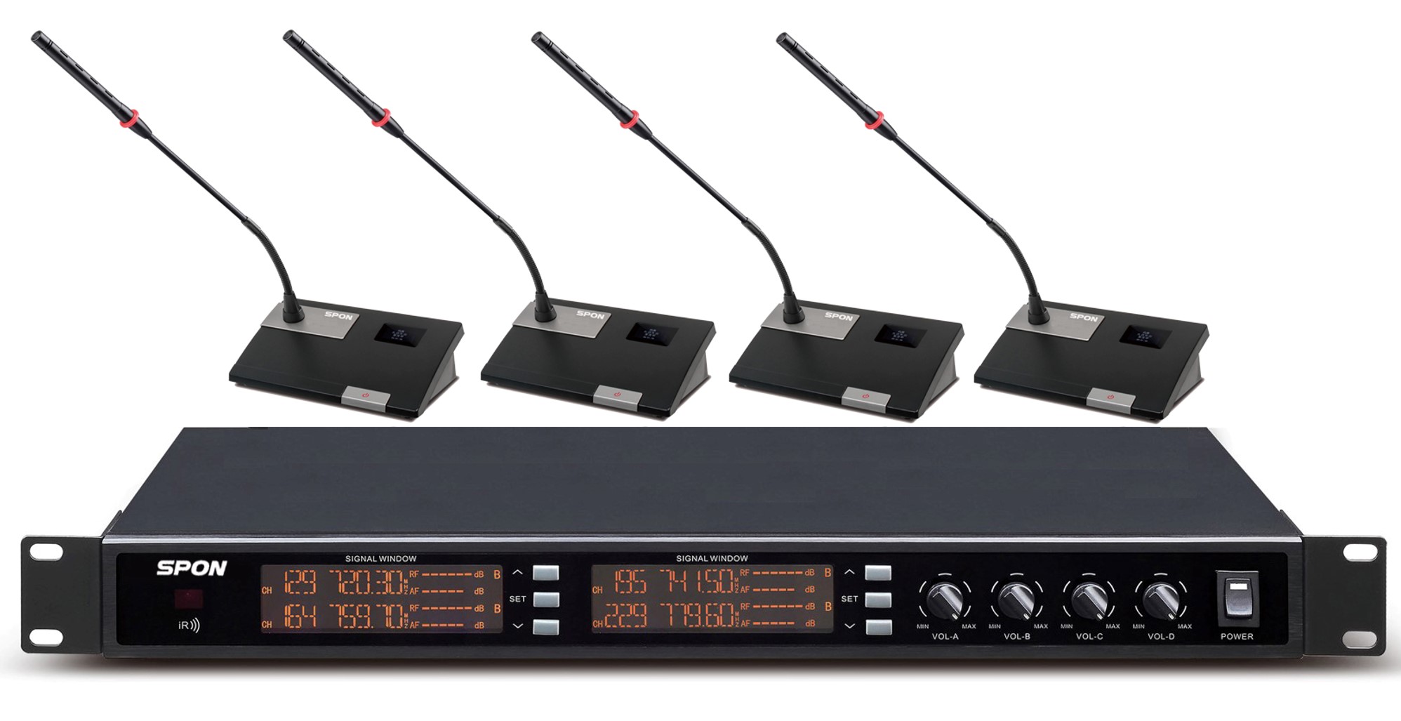 Bộ Micro không dây UHF 4 micro để bàn SPON LCS-2338Z