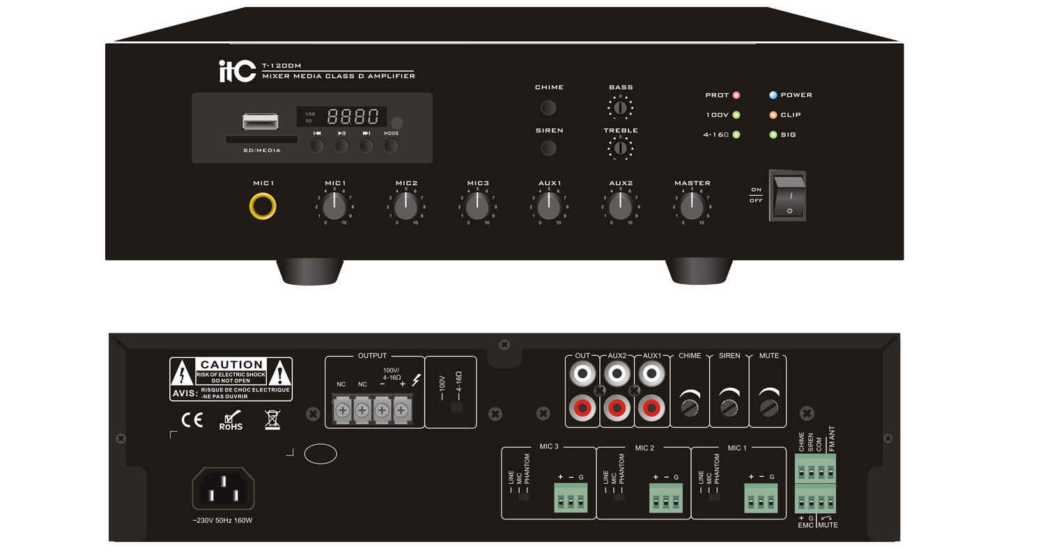 Amply số ITC liền Mixer 350W MP3, Bluetooth phát nhạc: T-350DM