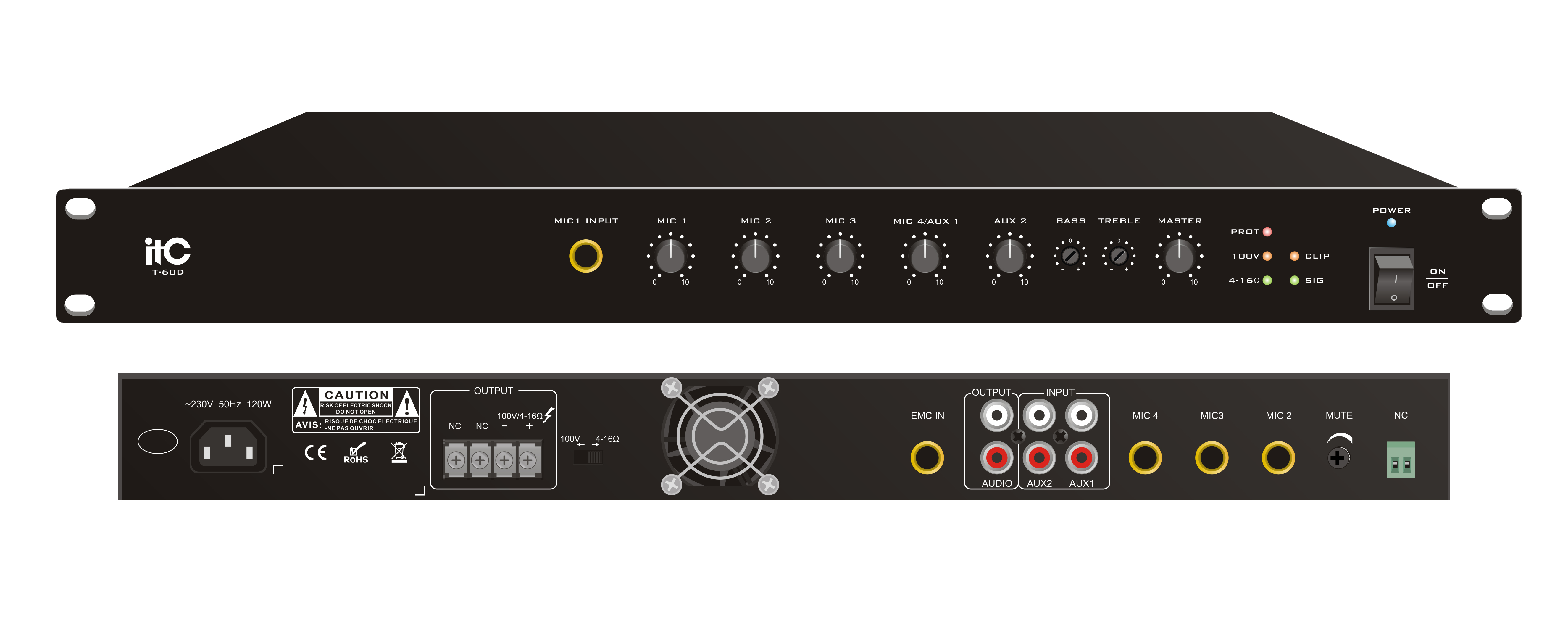 Bộ khuếch đại, tăng âm ITC kèm trộn kỹ thuật số công suất 60W, Class-D: T-60D